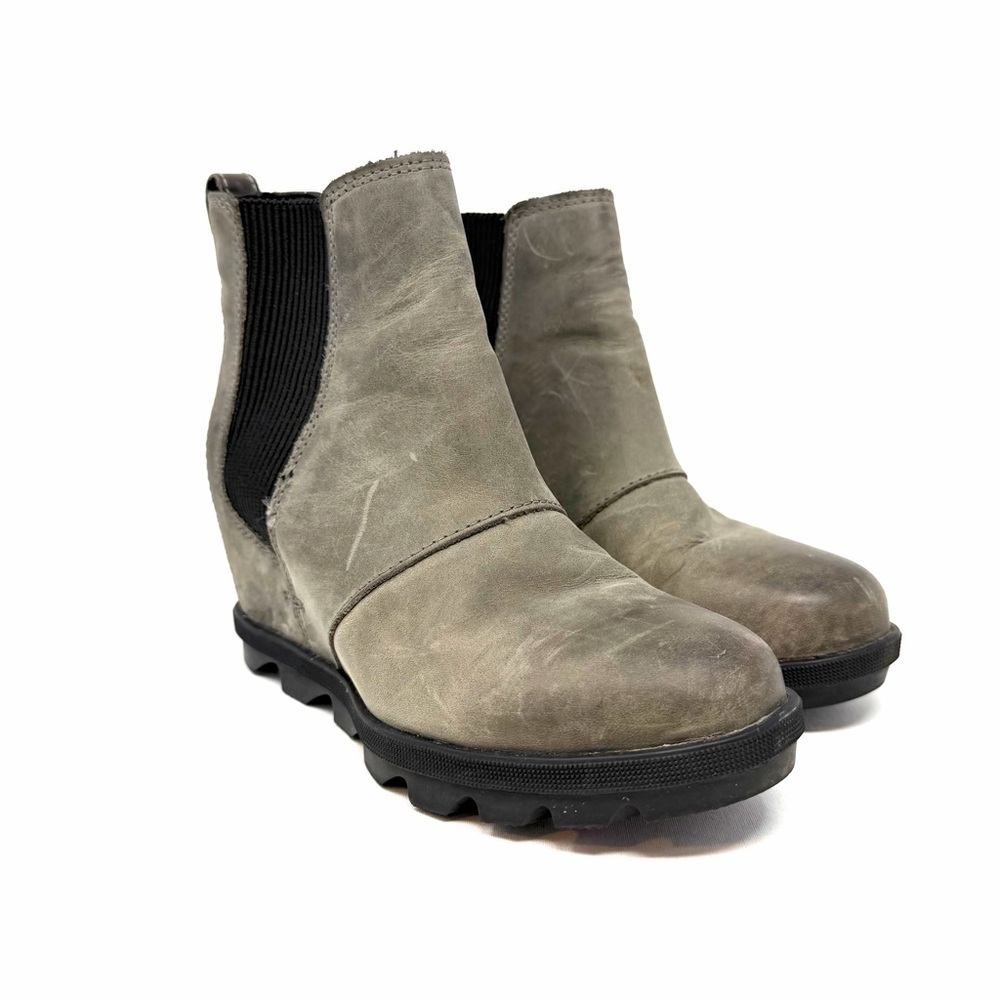 Sorel Joan Of Arctic Wedge II Chelsea Boots Olive Brown Sz 6.5